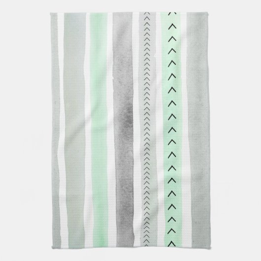 Mooie Mint Green Grey Waterverven Stripes Theedoek (Verticaal)