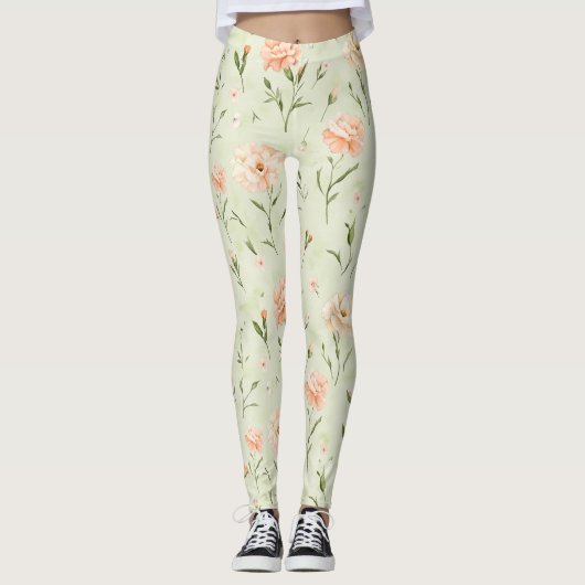Mooie Mint Peach Bloemig Leggings (Voorkant)