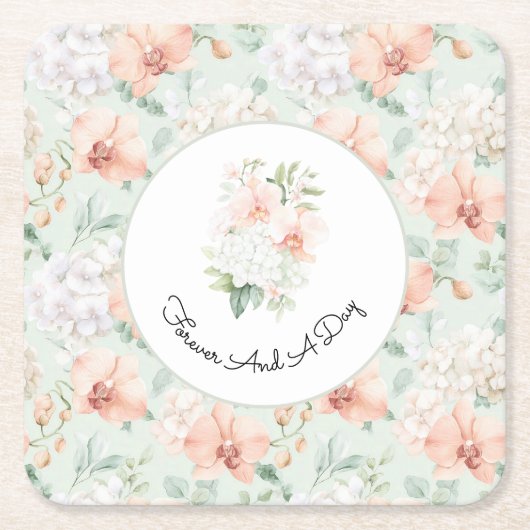 Mooie Mint Perzik Orchidee Bloemen Bruiloft Kartonnen Onderzetters (Voorkant)