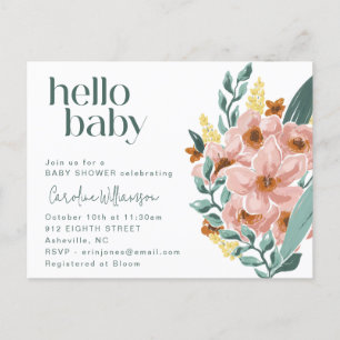 Mooie Mint Salie Roze Bloemige Hallo Baby Borrel Briefkaart