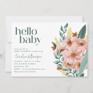 Mooie Mint Salie Roze Bloemige Hallo Baby Shower Kaart