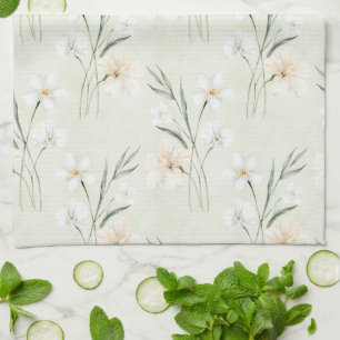 Mooie Mint Witte Tropische Bloemen Theedoek