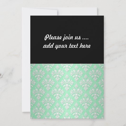 Mooie mintgroene en witte bloemendamaskprint kaart (Voorkant)
