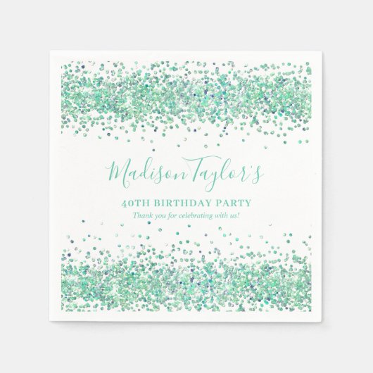 Mooie Mintgroene Glitter Glans Confetti Verjaardag Servet (Voorkant)