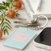 Mooie mintgroene strepen, met monogram-personalisa sleutelhanger (Voorkant Rechts)