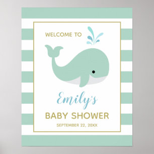 Mooie mintgroene walvis-babyborrel-welkombord poster