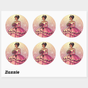 Mooie Mis Quince Años Feestelijke Vormgeving Ronde Sticker
