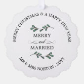 Mooie Mistletoe Merry Married Christmas Foto Ornament Kaart (Voorkant)