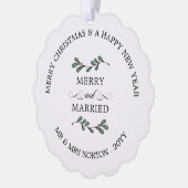 Mooie Mistletoe Merry Married Christmas Foto Ornament Kaart (Links)