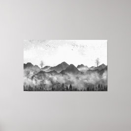 Mooie Misty Mountains en Forest Canvas Afdruk