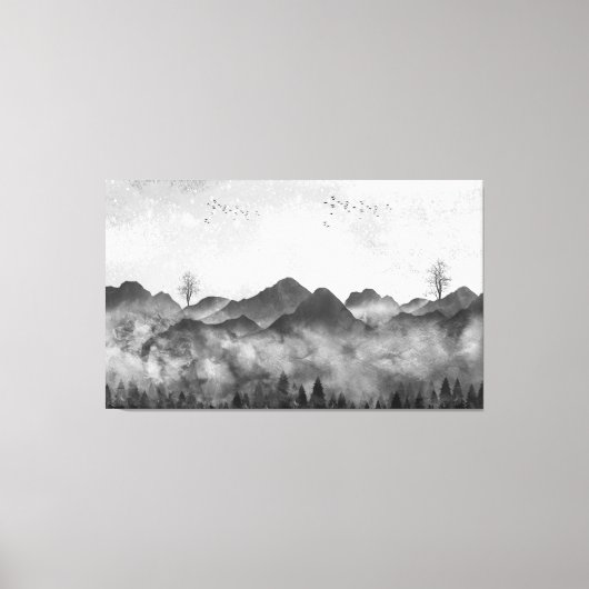 Mooie Misty Mountains en Forest Canvas Afdruk (Voorkant)