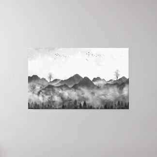 Mooie Misty Mountains en Forest Canvas Afdruk