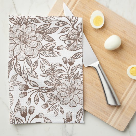 Mooie Mocha Mousse Bloemen Theedoek (Quarter Fold)