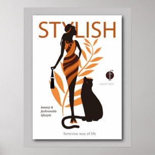 Mooie mode afrikaans meisje met grote kat Panther Poster