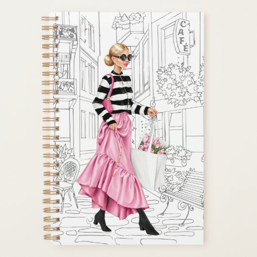 Mooie mode meisje met tas in Parijs Planner (Voorkant)
