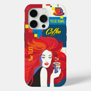 Mooie Mode Vrouw en Koffie POP-ART Trendy iPhone 15 Pro Case