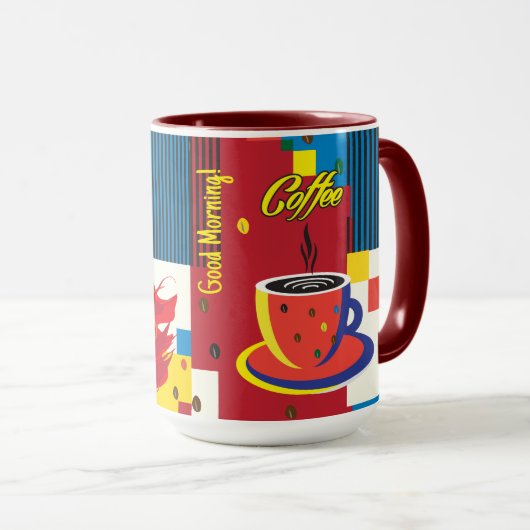 Mooie Mode Vrouw en Koffie POP-ART Trendy Mok (Voorkant rechts)