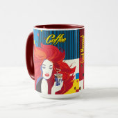 Mooie Mode Vrouw en Koffie POP-ART Trendy Mok (Voorkant links)