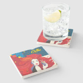 Mooie Mode vrouw met koffiebeker kalksteen Stenen Onderzetter (Zijkant)