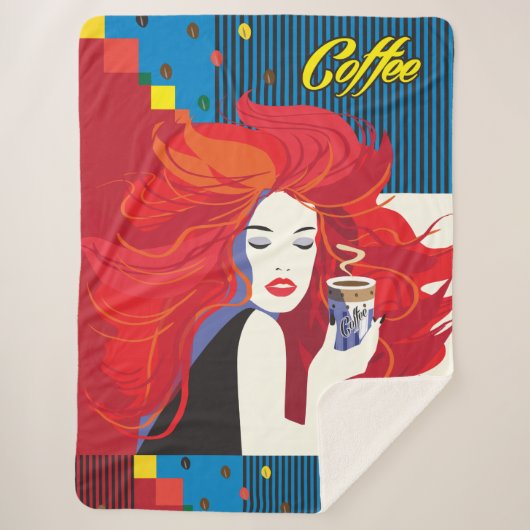 Mooie Mode vrouw met koffiebeker modern Sherpa Deken (Voorkant)