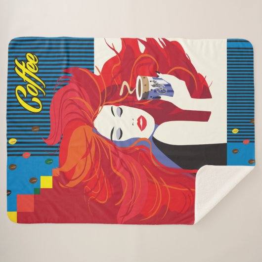 Mooie Mode vrouw met koffiebeker modern Sherpa Deken (Voorkant (horizontaal))