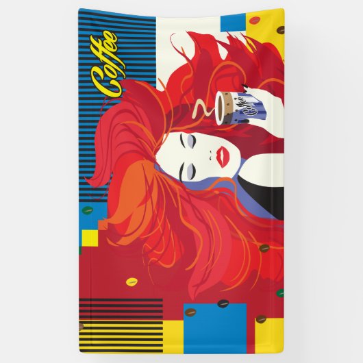 Mooie Mode vrouw met Pop Koffiebeker Spandoek (Verticaal)