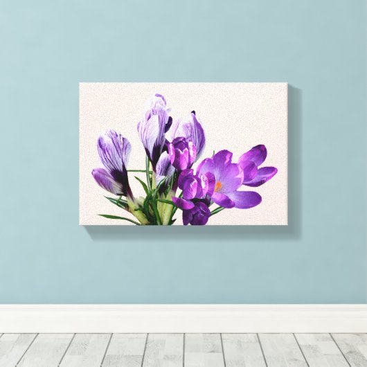 Mooie moderm  paarse krokus bloemenca canvas afdruk (Insitu (Houten vloer))