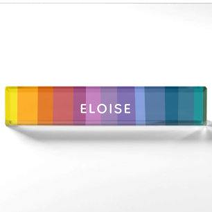 Mooie Moderne Abstracte Levendige Regenboog Strepe Naambordje