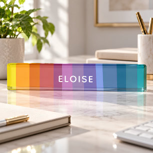 Mooie Moderne Abstracte Levendige Regenboog Strepe Naambordje