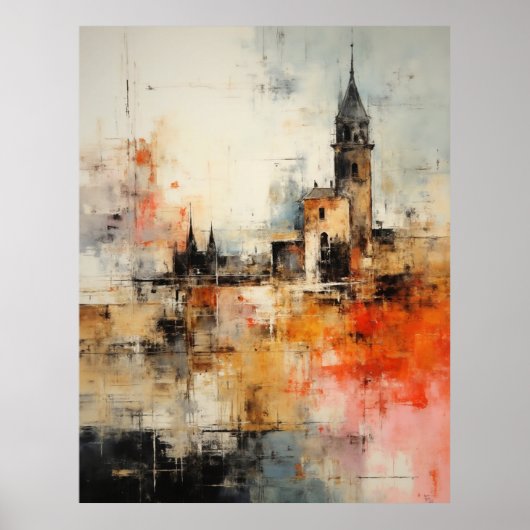 Mooie moderne abstracte oude dorpsschildering poster (Voorkant)
