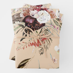 Mooie Moderne Beige Bloemmotief Cadeau Inpakpapier Vel