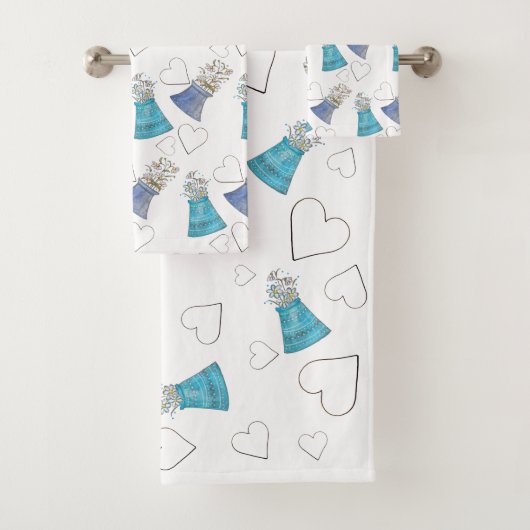 Mooie moderne blauwe bloemige watercolor kunst bad handdoek (Insitu)