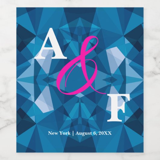 Mooie Moderne Blauwe Bruiloft Wijn Etiket (Enkel label)