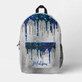 Mooie moderne Blauwe Glitter Drips-monogram  Bedrukte Rugzak (Voorkant)