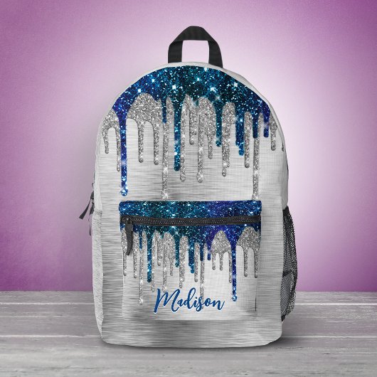 Mooie moderne Blauwe Glitter Drips-monogram  Bedrukte Rugzak