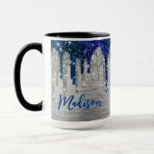 Mooie moderne blauwe glitterslettermonogram mok (Links)