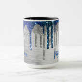 Mooie moderne blauwe glitterslettermonogram mok (Midden)