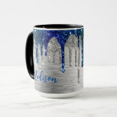 Mooie moderne blauwe glitterslettermonogram mok (Voorkant links)