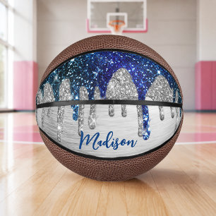 Mooie moderne blauwe glitterslier monogram basketbal