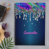 Mooie moderne blauwe glitterslier monogram notitieboek