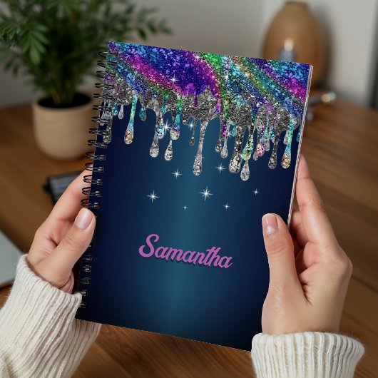 Mooie moderne blauwe glitterslier monogram notitieboek