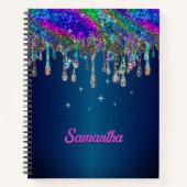 Mooie moderne blauwe glitterslier monogram notitieboek (Voorkant)