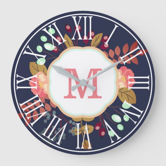 Mooie Moderne BloemenCollage | Monogram Grote Klok (Voorkant)