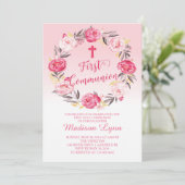 Mooie moderne bloemenkrans Eerste Communie Kaart (Staand voorkant)