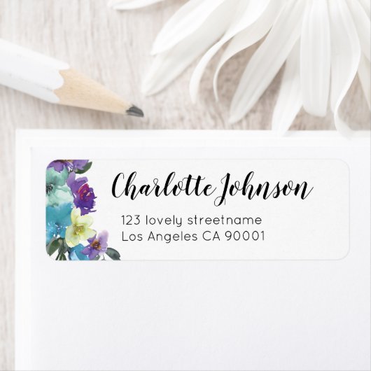 Mooie moderne bloemenscript naam terug adres etiket (Insitu)