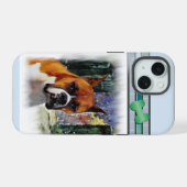 Mooie moderne boxerhond kunst iPhone 15 case (Achterkant horizontaal)