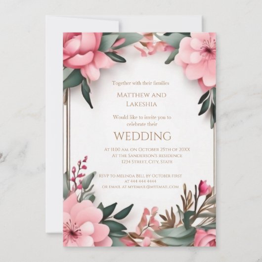 Mooie moderne bruiloft Bloemen uitnodiging (Achterkant)