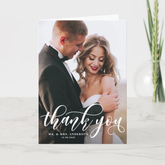 Mooie Moderne Calligraphy Bruiloftsfoto Bedankt (Voorkant)