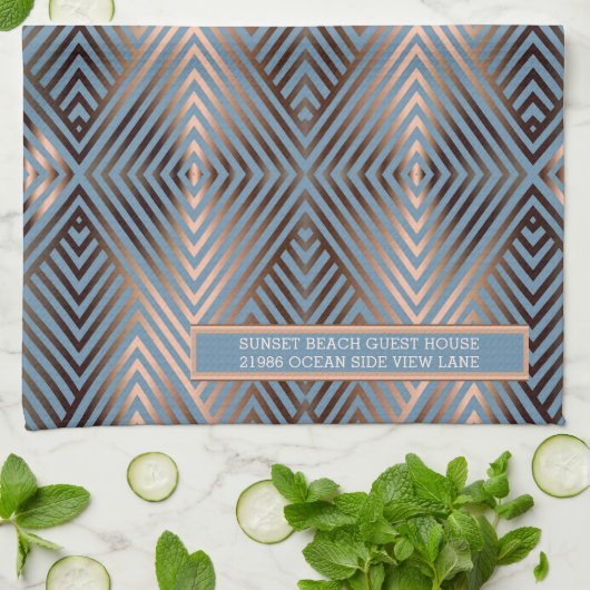 Mooie moderne elegante stalen blauw en zandkleur theedoek (Gevouwen)