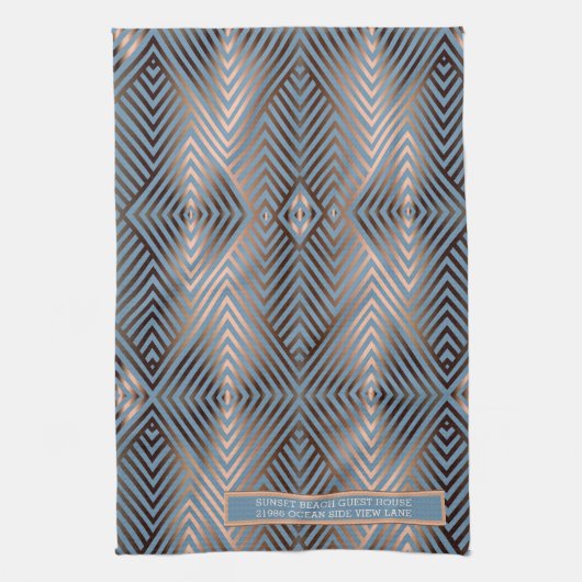 Mooie moderne elegante stalen blauw en zandkleur theedoek (Verticaal)